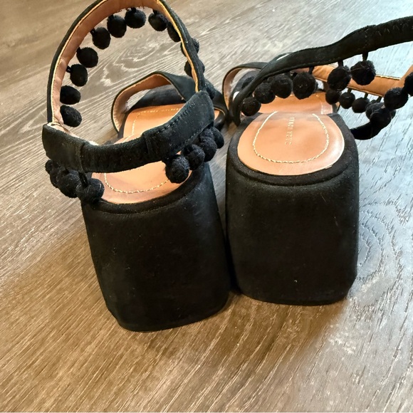 Zara Black Block Heel Sandals with Fringe Ankle Strap Size 38 - Picture 5 of 6